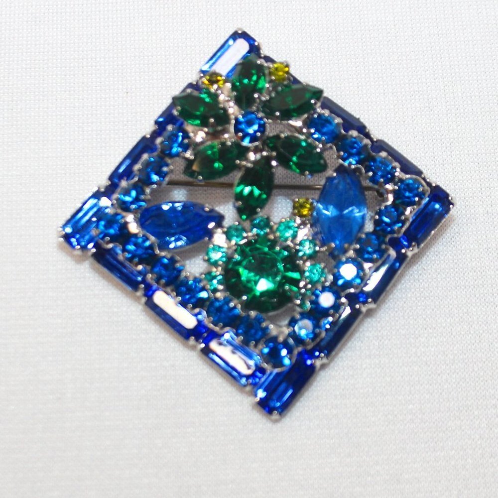 Juliana Blue and Green Rhinestone Vintage Brooch